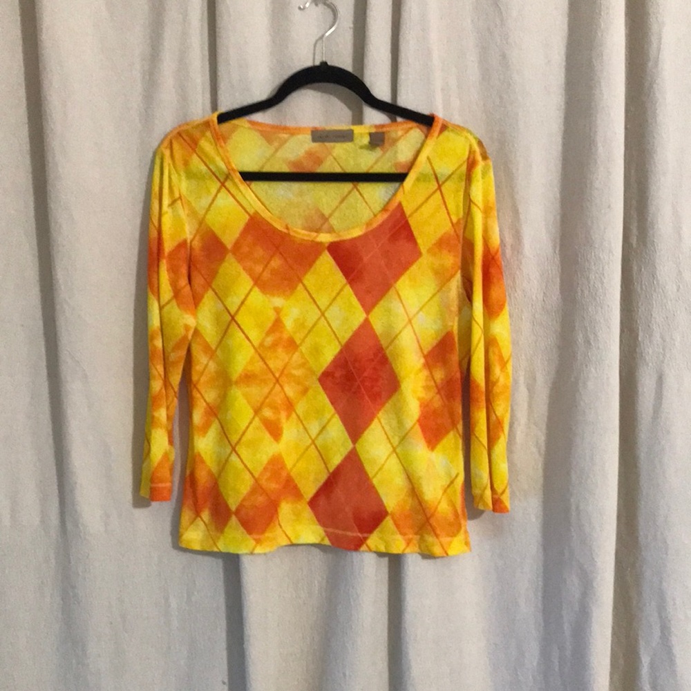 Yellow and orange plaid tee